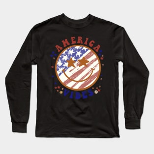 America Happy Face Smile American Flag 4th Of July Long Sleeve T-Shirt